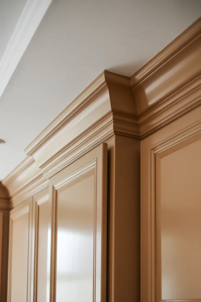 Beige Cabinets with Crown Molding