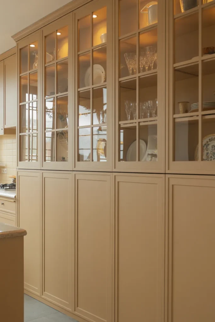 Beige Cabinets with Glass Doors