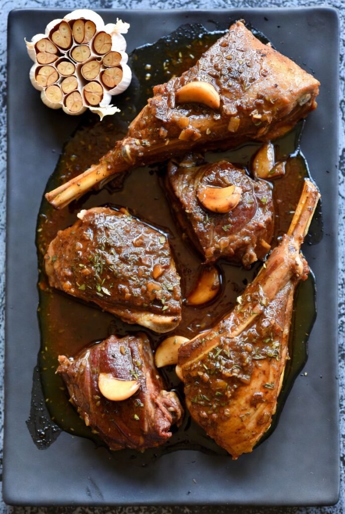 Slow-Braised Lamb Shanks with Garlic