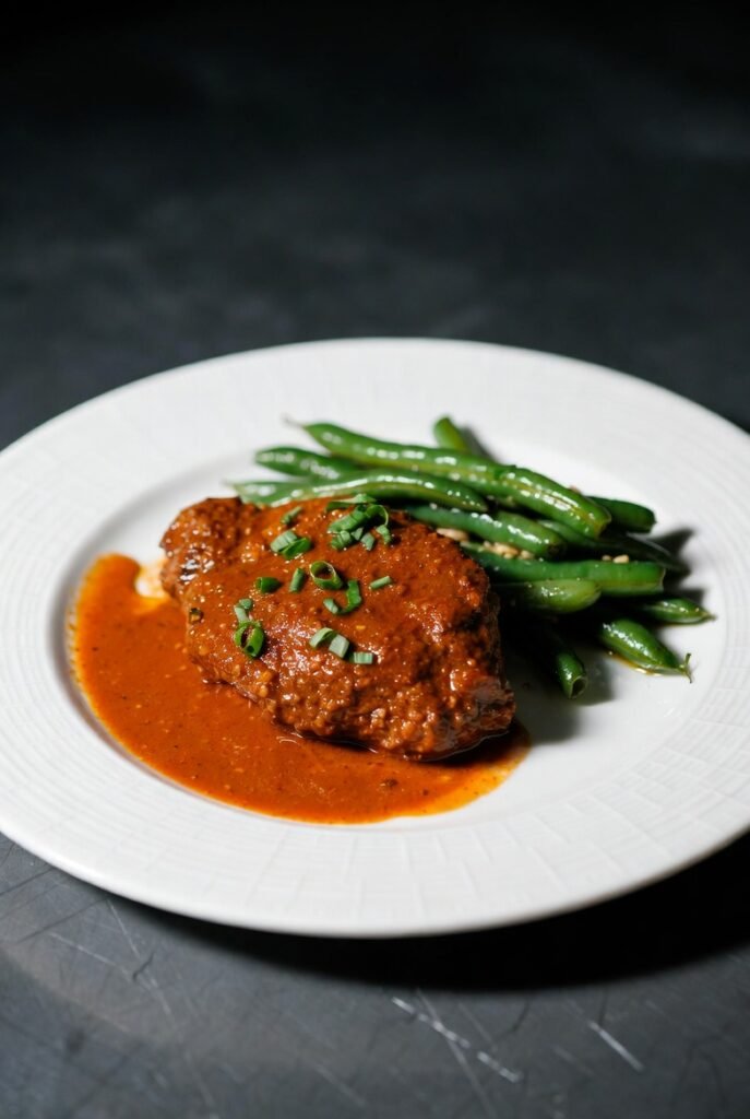 Braised Beef in Romesco Sauce with Green Beans