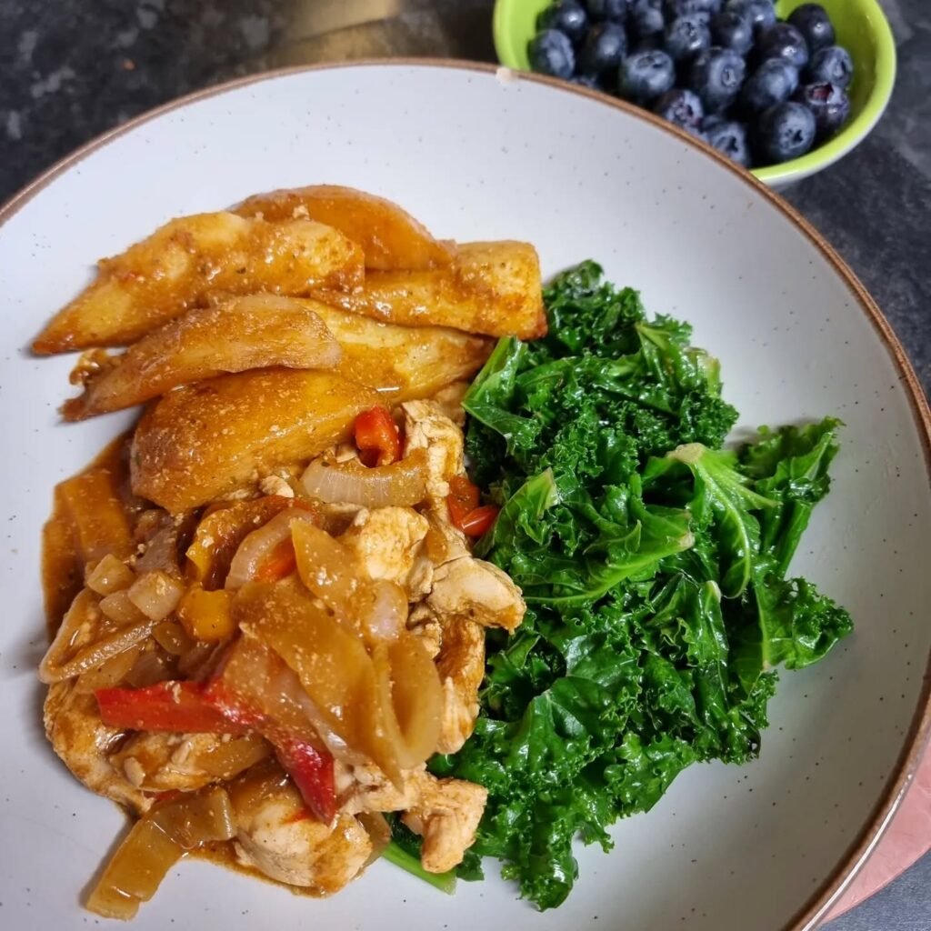 Spiced Chicken with Potato Wedges & Kale